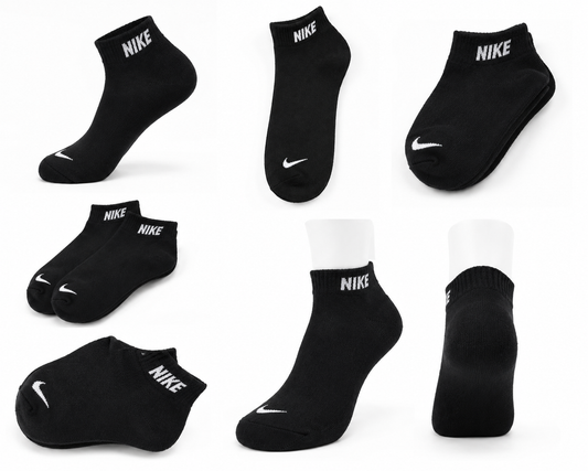 Nike Ankle Socks 4 Pair Combo | Premium Cotton Low Cut Socks | Black, Grey, Charcoal & Navy | Size 41-47