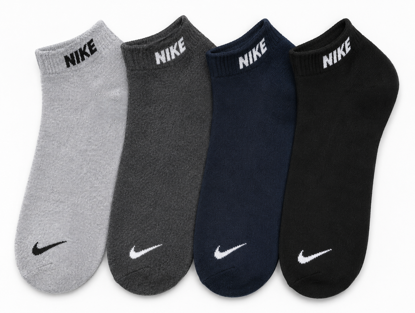 Nike Ankle Socks 4 Pair Combo | Premium Cotton Low Cut Socks | Black, Grey, Charcoal & Navy | Size 41-47