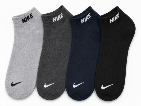 Nike Ankle Socks 4 Pair Combo | Premium Cotton Low Cut Socks | Black, Grey, Charcoal & Navy | Size 41-47