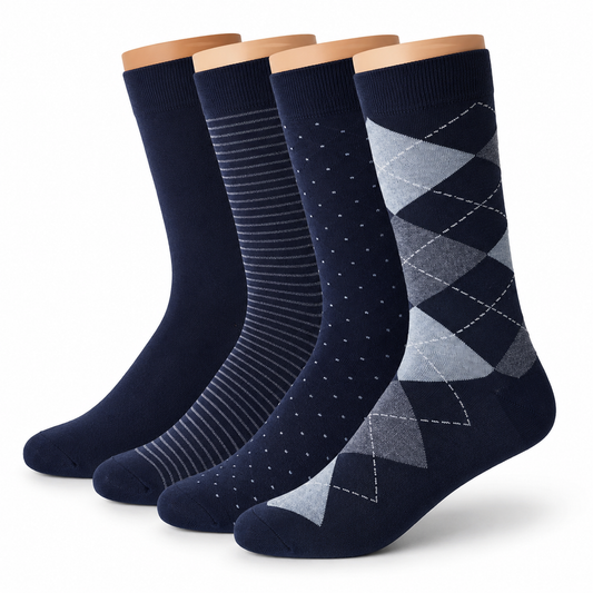 Men's Crew Dress Socks – 4 Pair Combo | Assorted Colors & Patterns | Size 41–47