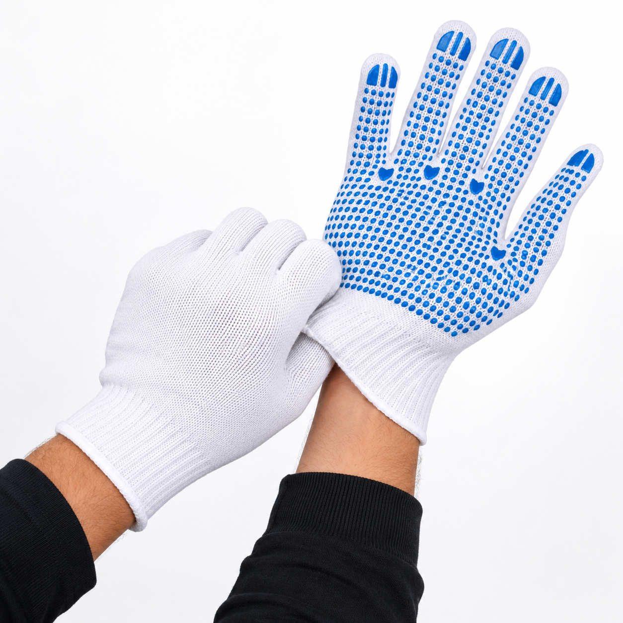 6 Pairs Cotton Grip Safety Work Gloves | Anti-Slip PVC Dot Gloves | Gardening, Warehouse & Construction Gloves