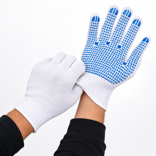 6 Pairs Cotton Grip Safety Work Gloves | Anti-Slip PVC Dot Gloves | Gardening, Warehouse & Construction Gloves