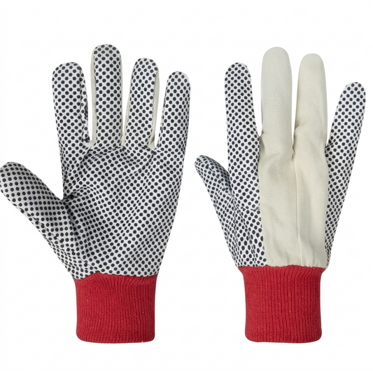 2 Pairs PVC Dot Cotton Working Safety Gloves | Anti-Slip Grip | Heavy Duty Knit Work Gloves
